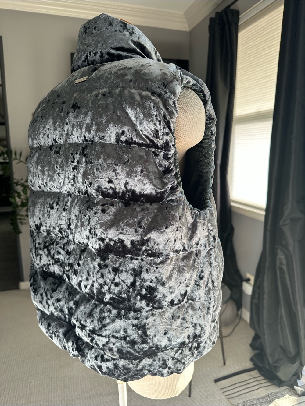 Calvin Klein Crushed Velvet Down Puffer Vest blue green size medium - Picture 8 of 15